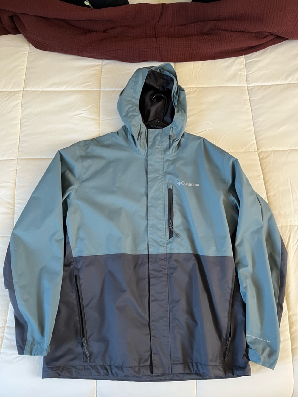 Columbia Two-Tone Blue Hooded Rain Jacket